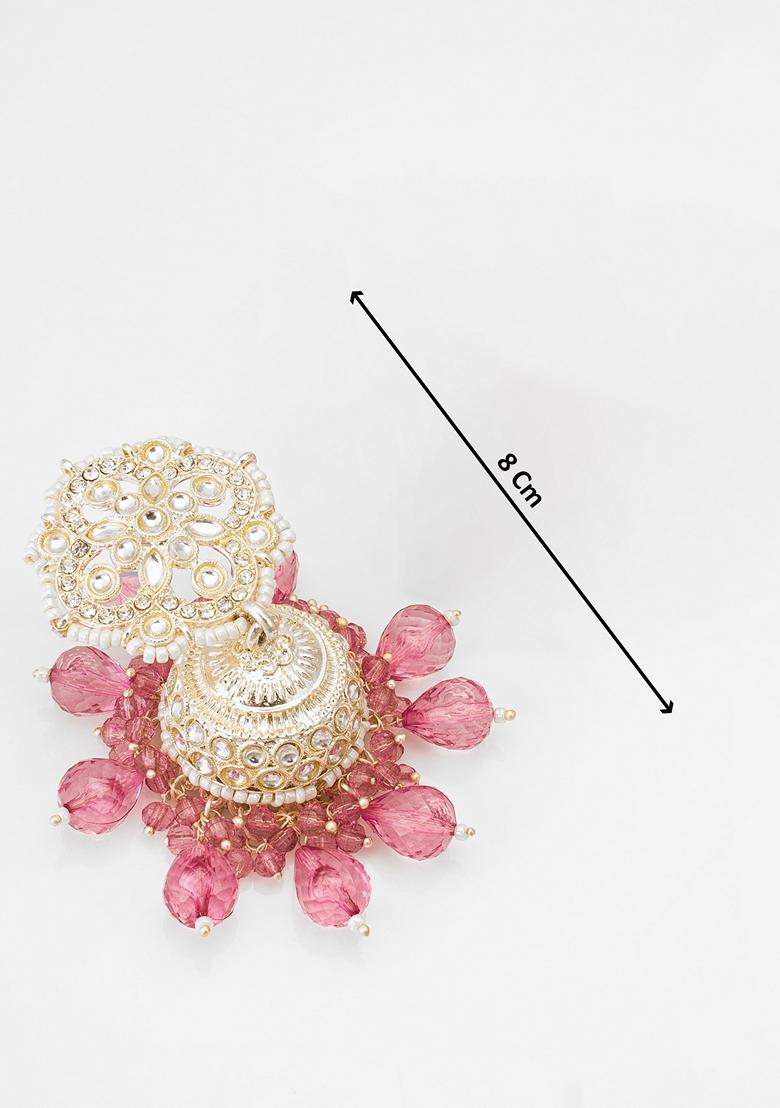 Maroon Gold Plating Kundan Pearl Artificial Stone Earrings