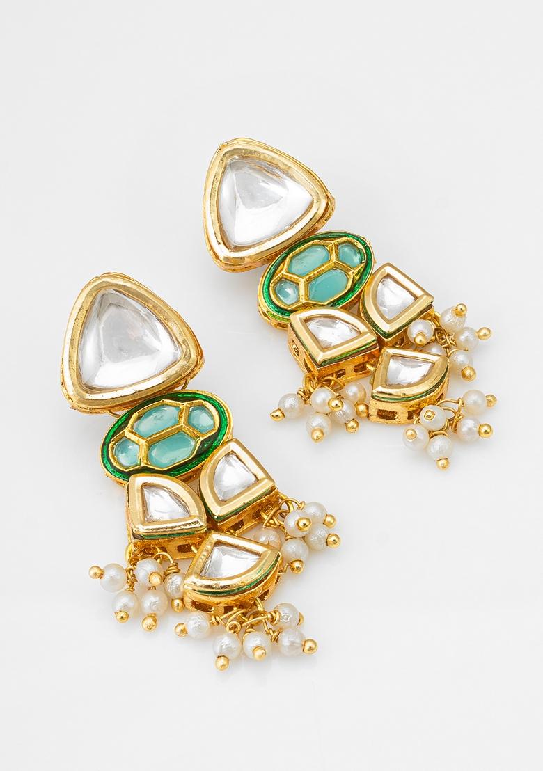 Green Gold Plating Kundan Pearl Earrings