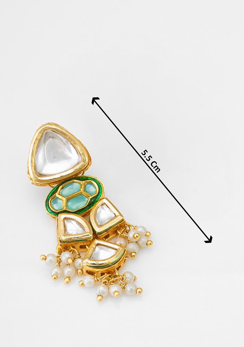 Green Gold Plating Kundan Pearl Earrings