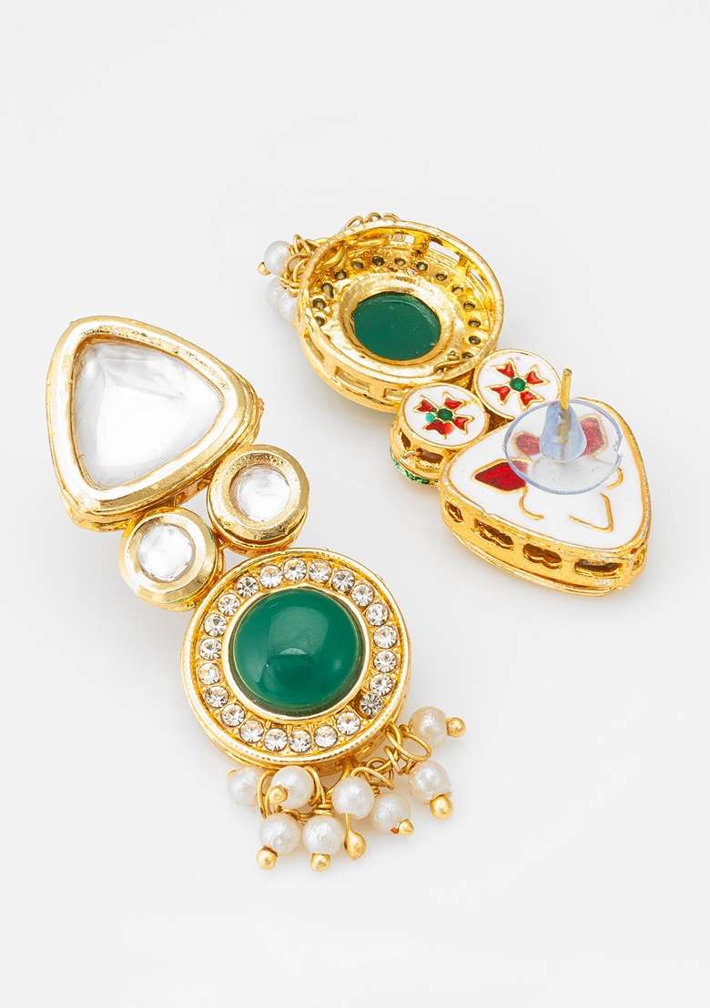 Green Gold Plating Kundan Earrings - Indya