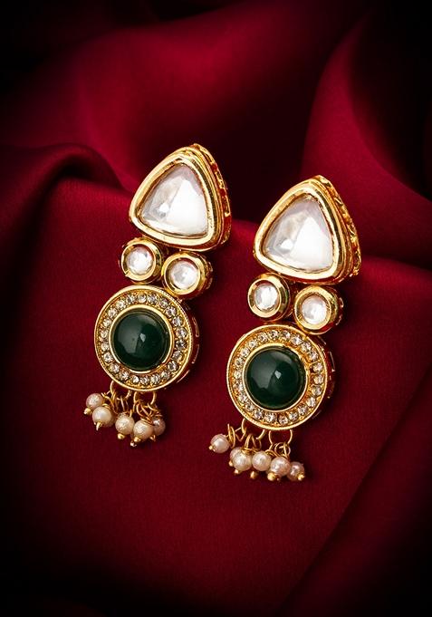 Green Gold Plating Kundan Earrings