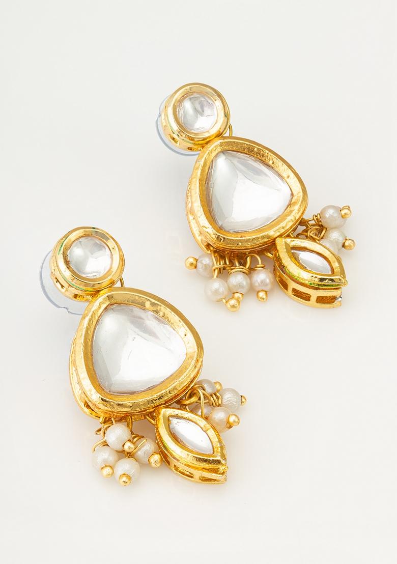 White Gold Plating Kundan Earrings
