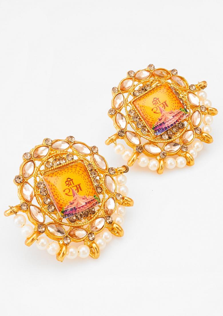 Multicolor Gold Plating Artificial Stones Pearls Earrings