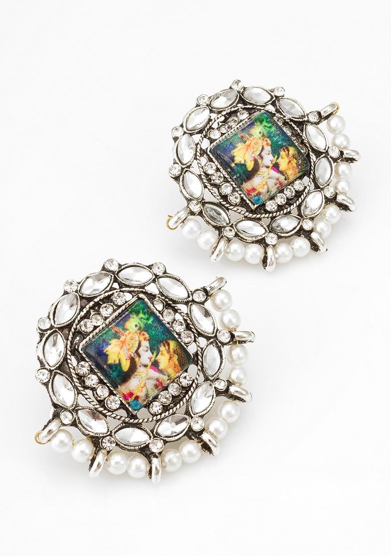 Multicolor Silver Plating Artificial Stones Pearls Earrings