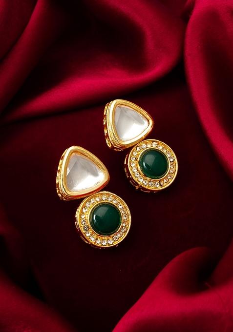 Green Gold Plating Kundan Earrings