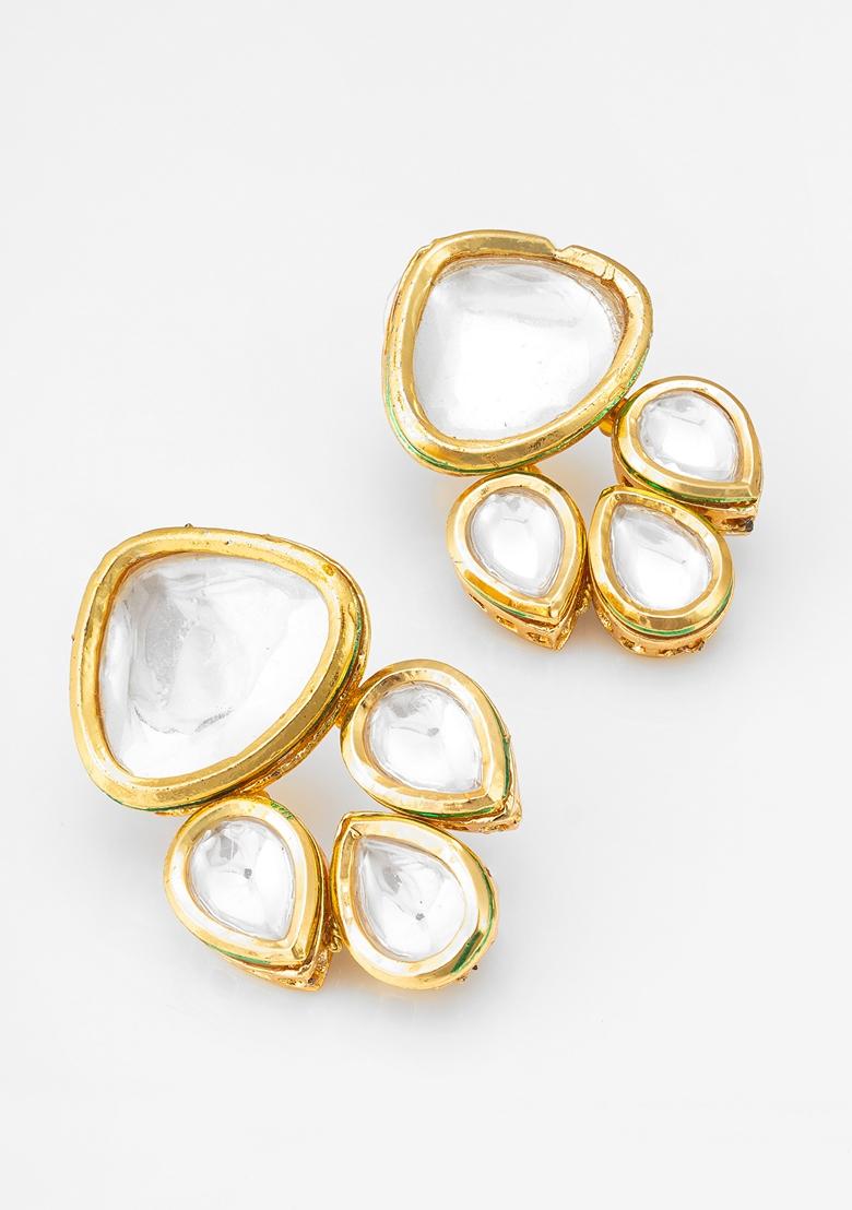 White Gold Plating Kundan Pearl Earrings