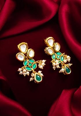 Multicolor Gold Plating Kundan Pearl Earrings