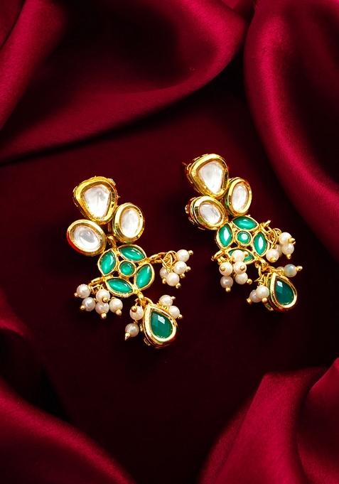 Multicolor Gold Plating Kundan Pearl Earrings