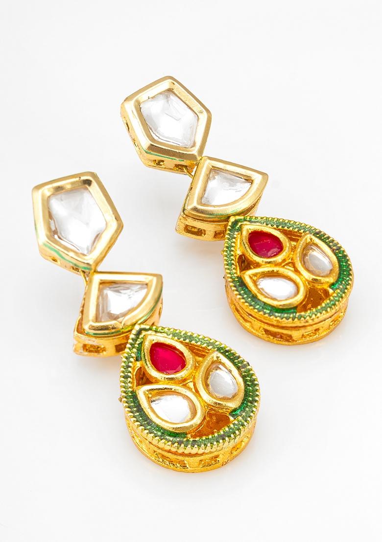 Red Gold Plating Kundan Pearl Earrings