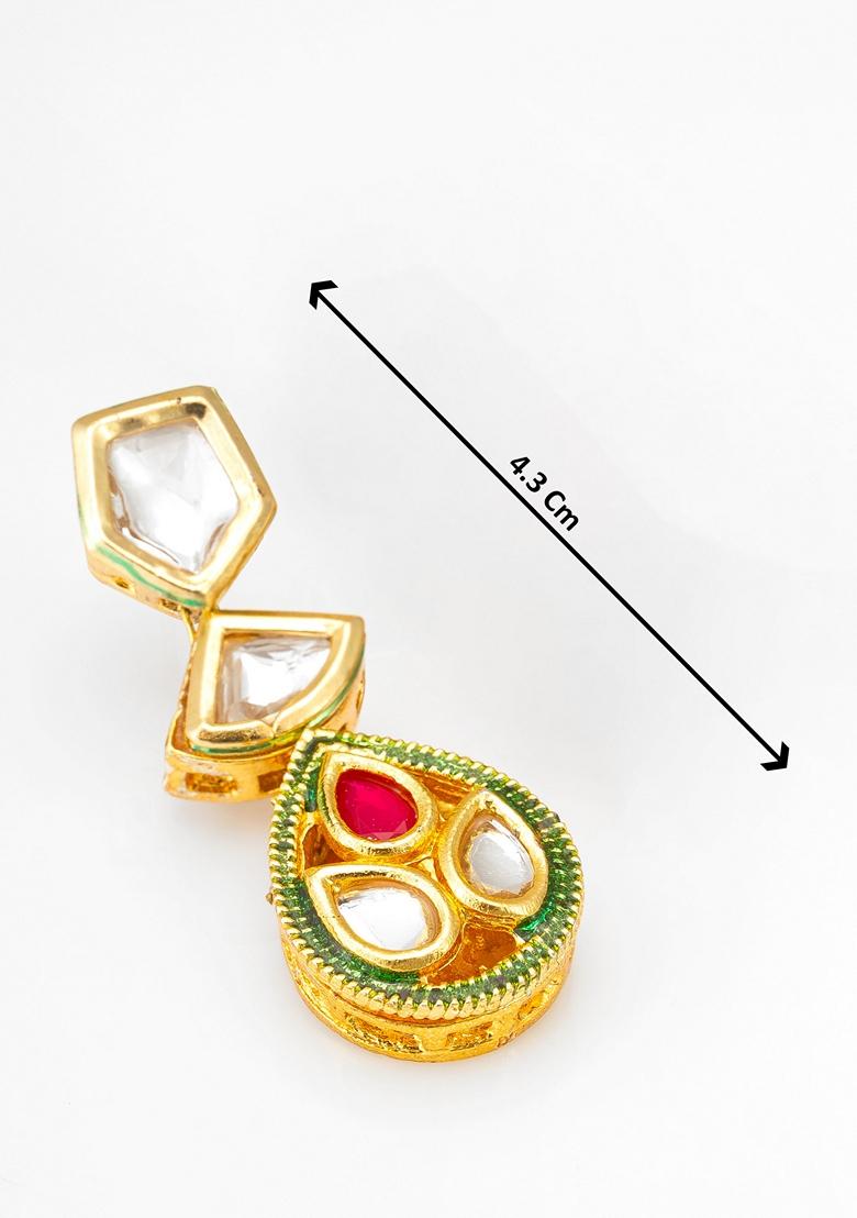 Red Gold Plating Kundan Pearl Earrings