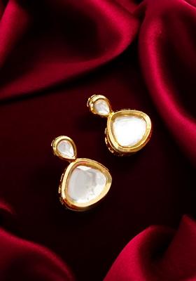 White Gold Plating Kundan Pearl Earrings