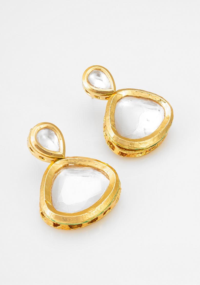 White Gold Plating Kundan Pearl Earrings