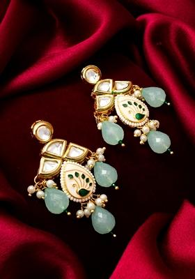 Green Gold Plating Kundan Pearl Earrings