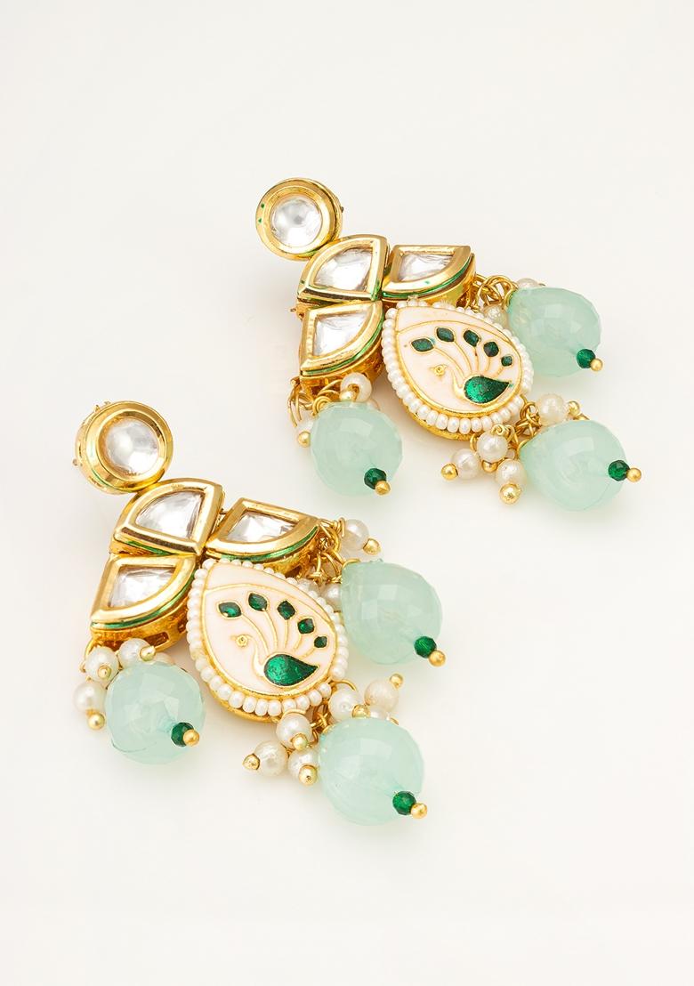 Green Gold Plating Kundan Pearl Earrings