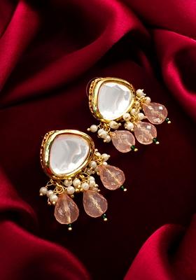 White Gold Plating Kundan Pearl Earrings