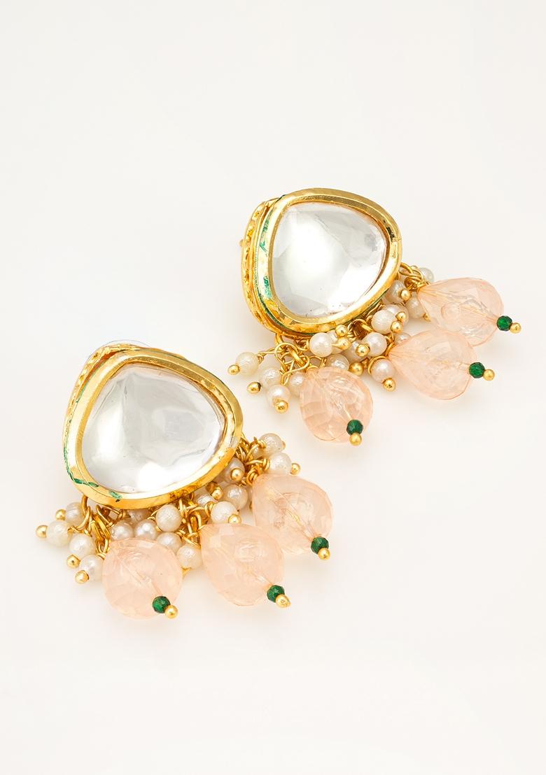 White Gold Plating Kundan Pearl Earrings