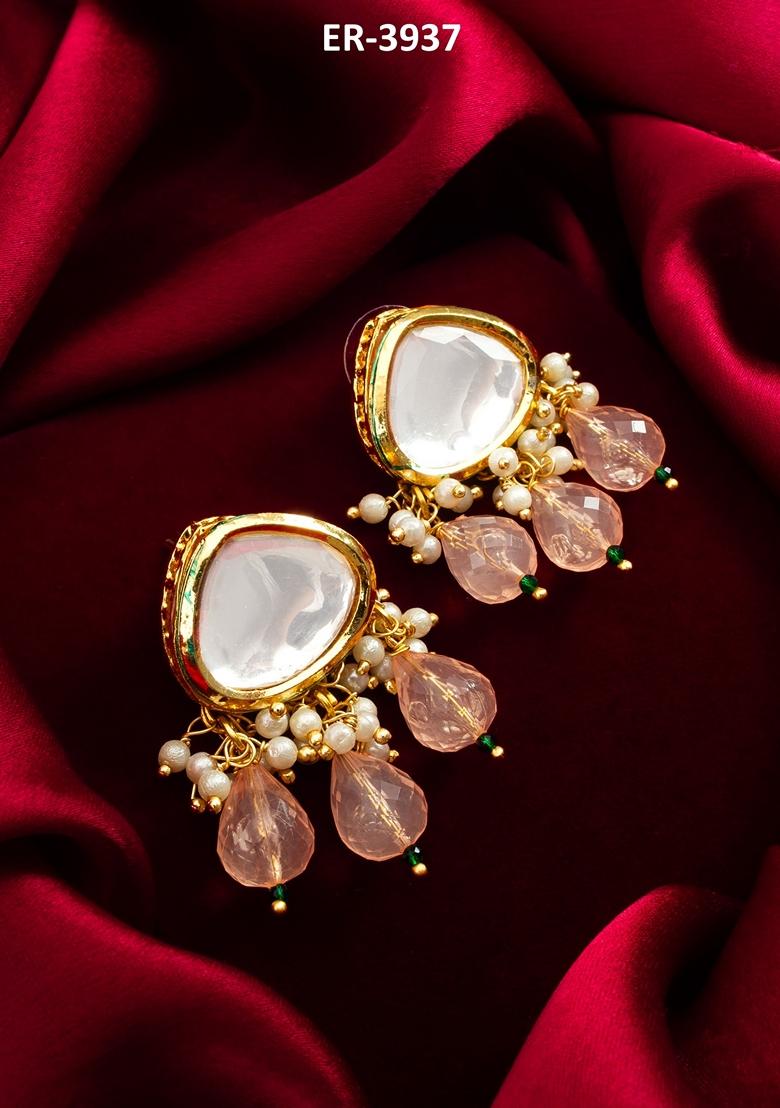White Gold Plating Kundan Pearl Earrings
