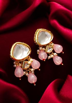White Gold Plating Kundan Pearl Earrings