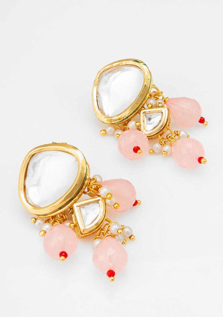White Gold Plating Kundan Pearl Earrings