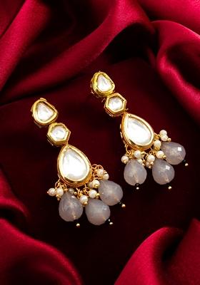 White Gold Plating Kundan Pearl Earrings