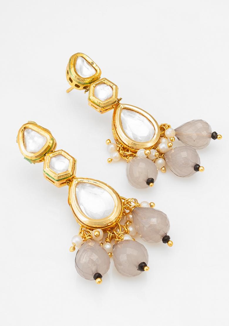 White Gold Plating Kundan Pearl Earrings