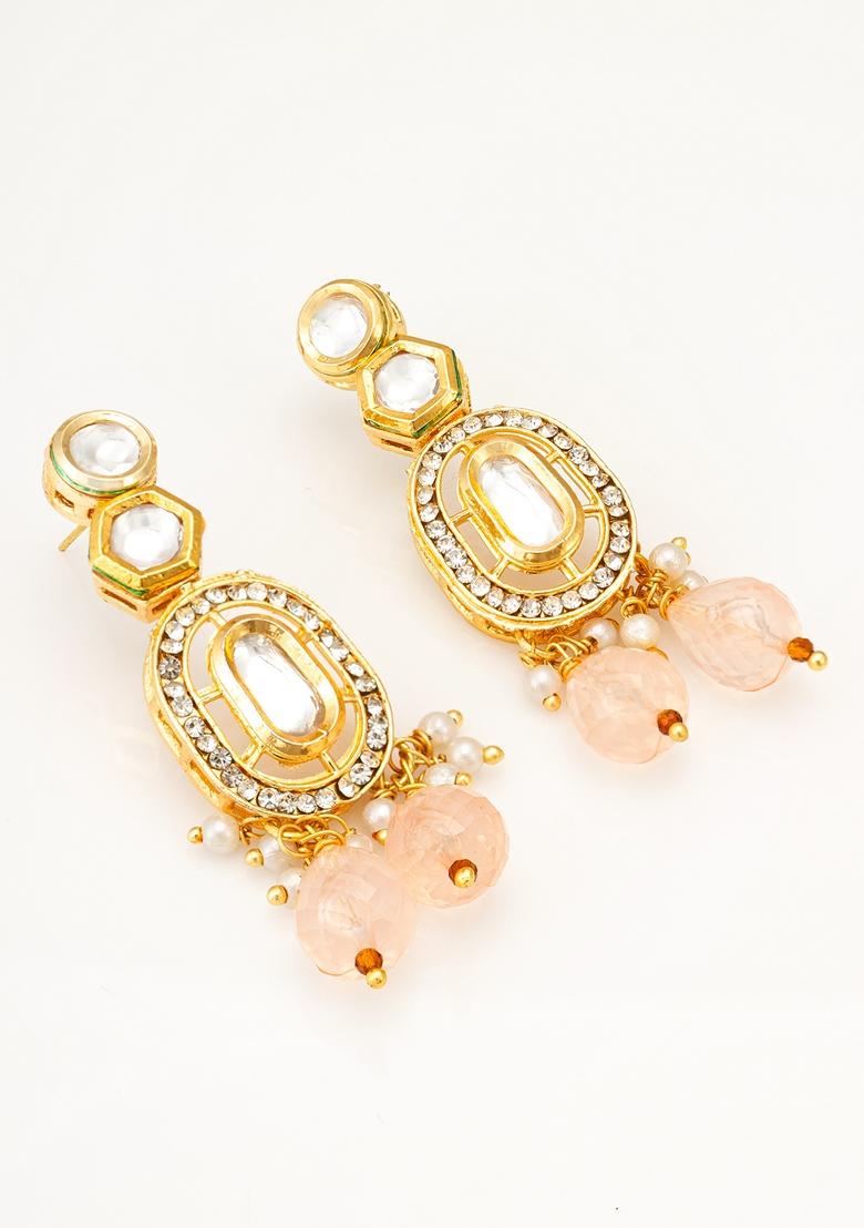 White Gold Plating Kundan Pearl Earrings