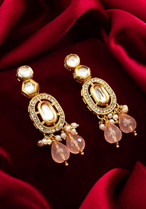White Gold Plating Kundan Pearl Earrings