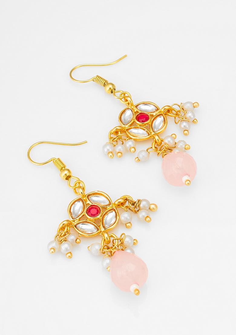 White Gold Plating Kundan Pearl Earrings