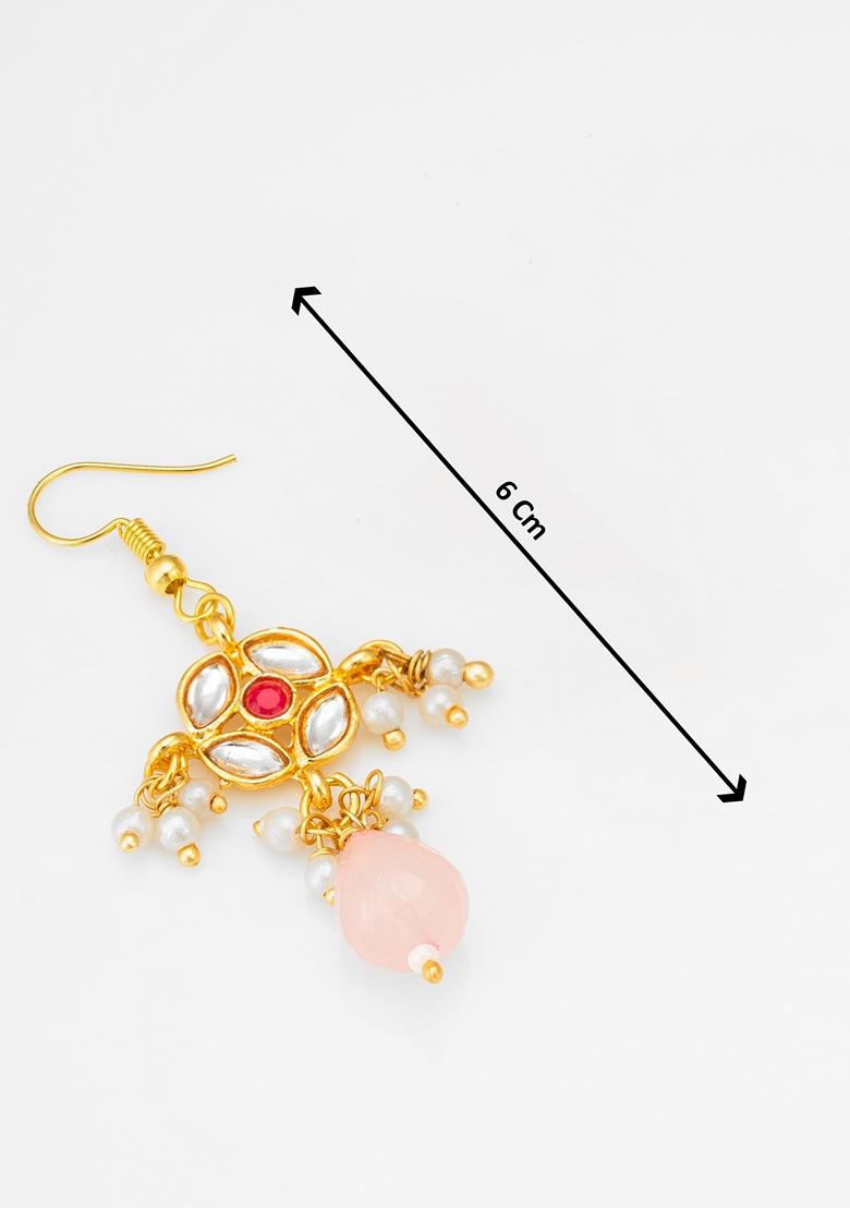 White Gold Plating Kundan Pearl Earrings