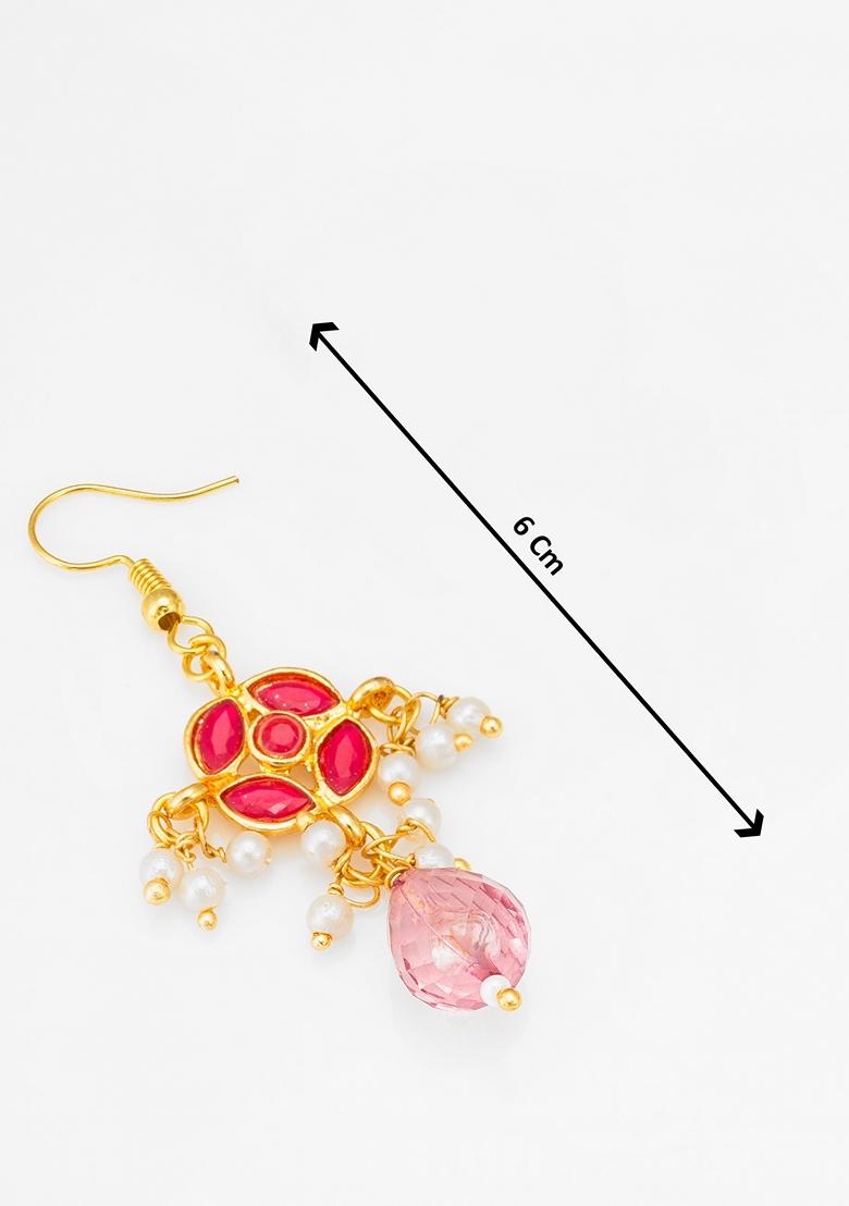 Red Gold Plating Kundan Pearl Earrings