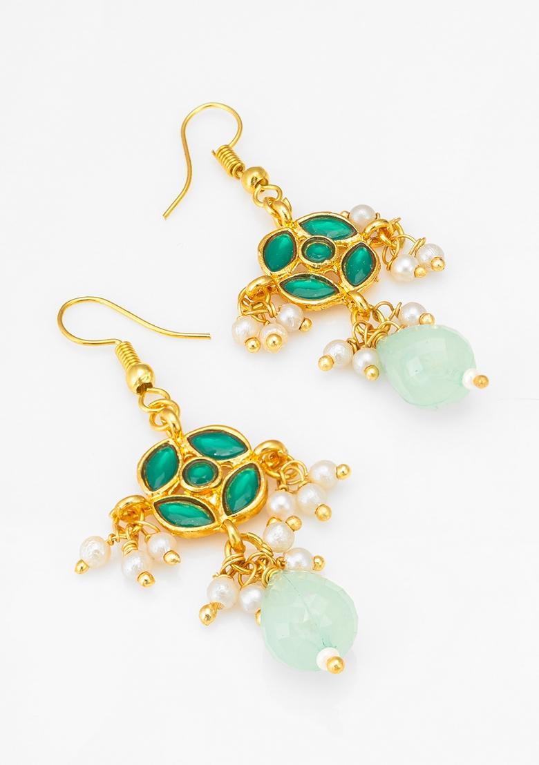 Green Gold Plating Kundan Pearl Earrings