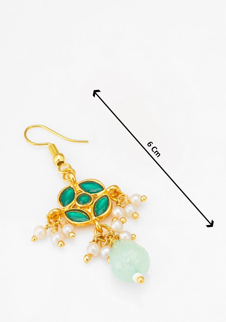 Green Gold Plating Kundan Pearl Earrings