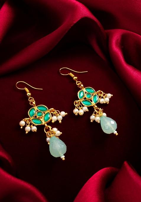 Green Gold Plating Kundan Pearl Earrings