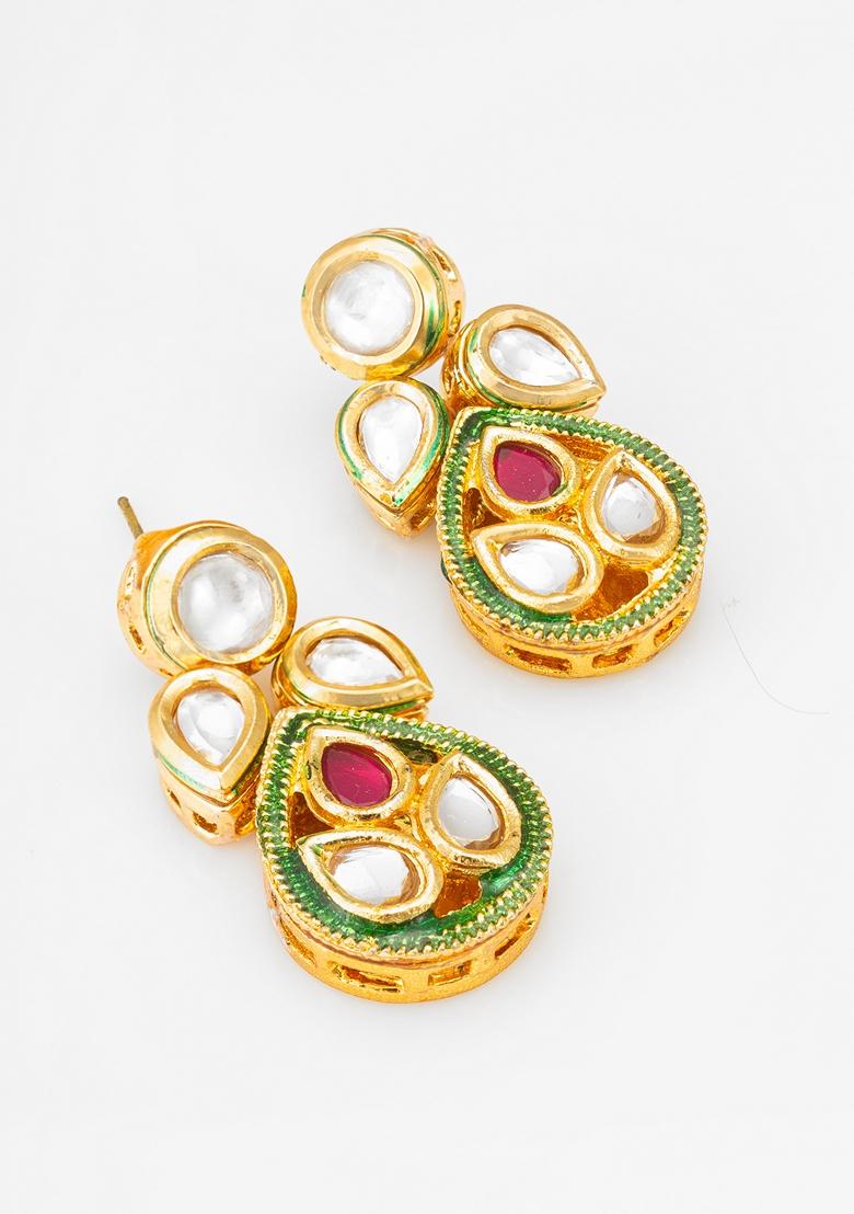 Multicolor Gold Plating Kundan Pearl Earrings