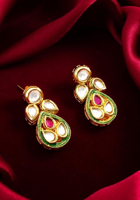 Multicolor Gold Plating Kundan Pearl Earrings