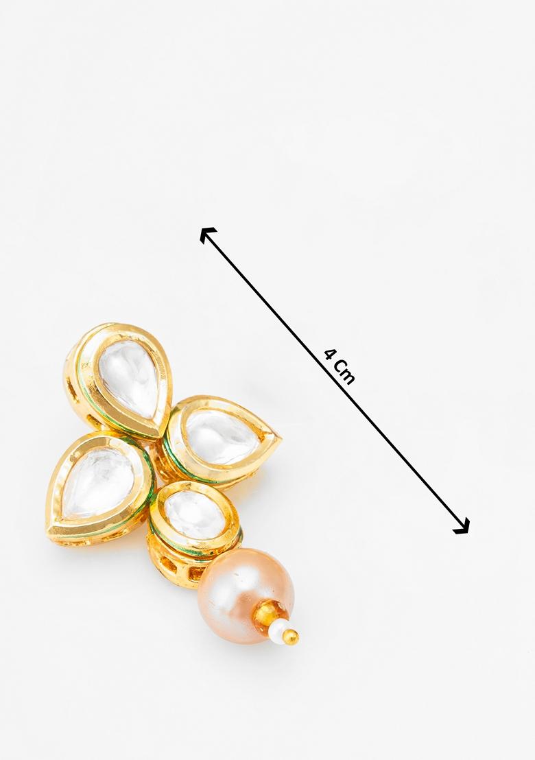 Green Silver Plating Kundan Pearl Earrings