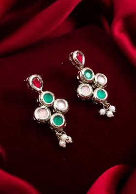Multicolor Silver Plating Kundan Pearl Earrings