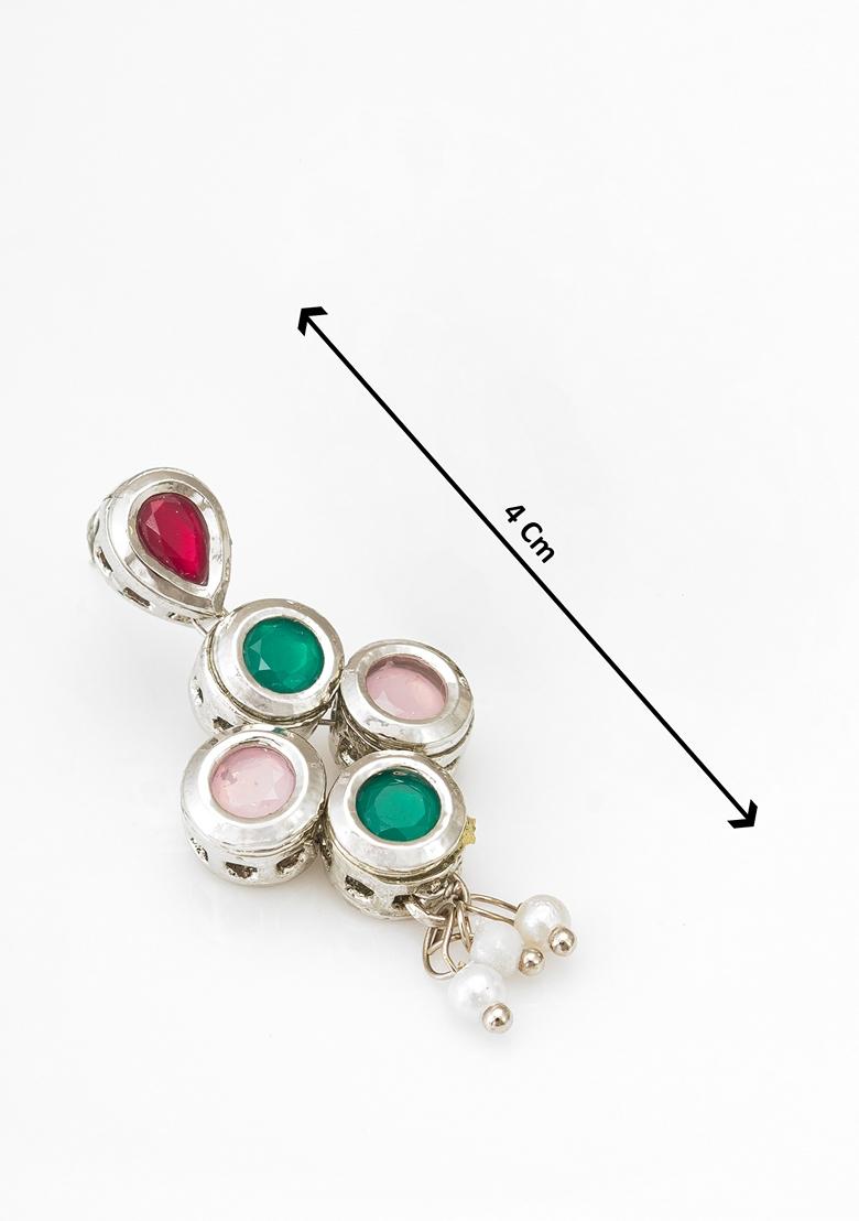 Multicolor Silver Plating Kundan Pearl Earrings