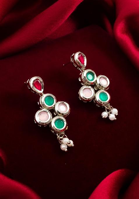 Multicolor Silver Plating Kundan Pearl Earrings