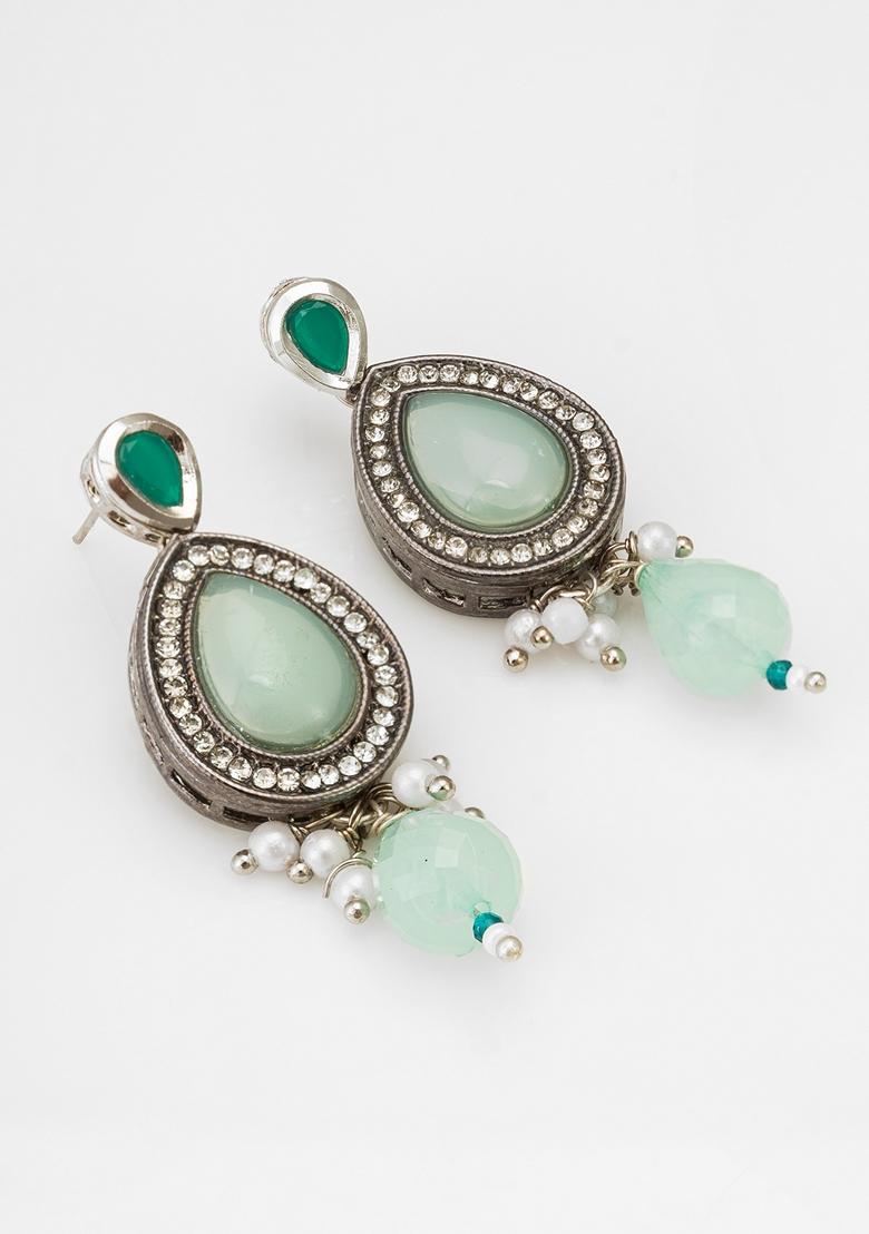 Gray Silver Plating Kundan Pearl Earrings