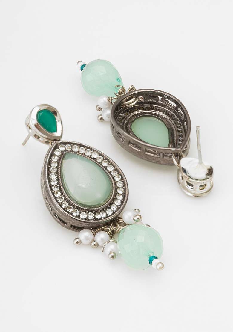 Gray Silver Plating Kundan Pearl Earrings - Indya