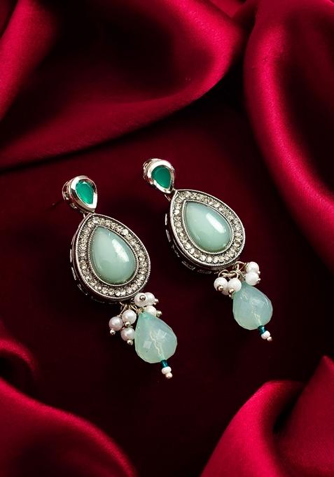 Gray Silver Plating Kundan Pearl Earrings