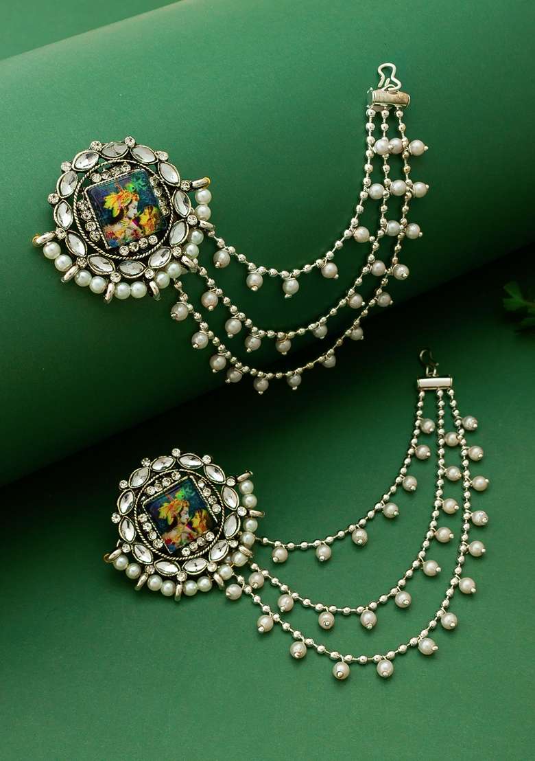 Multicolor Gold Plating Kundan Pearl Earrings - Indya
