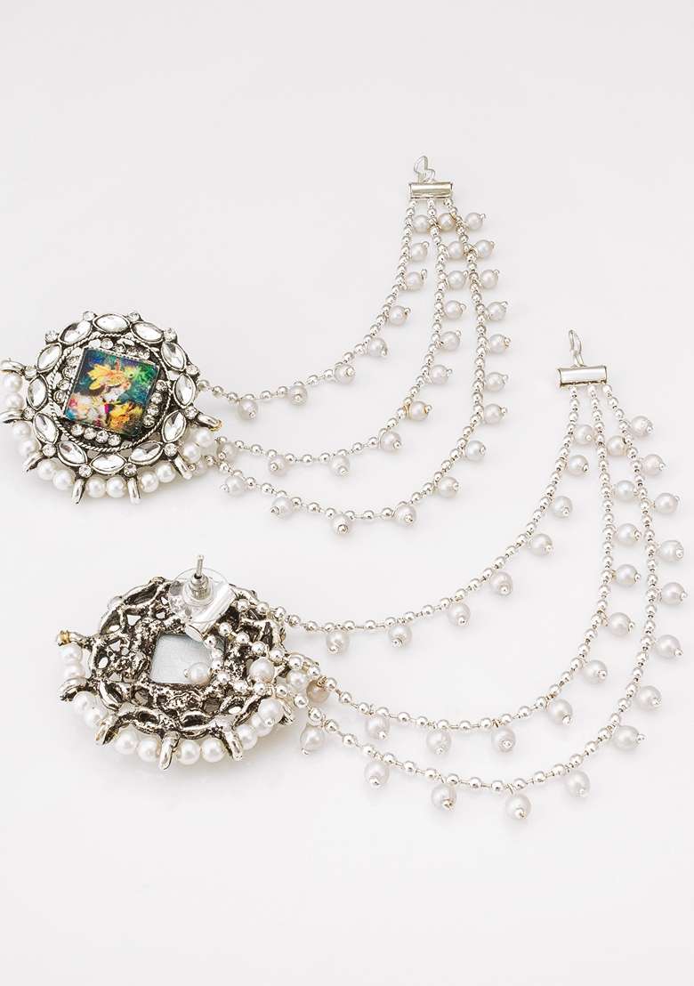 Multicolor Gold Plating Kundan Pearl Earrings - Indya