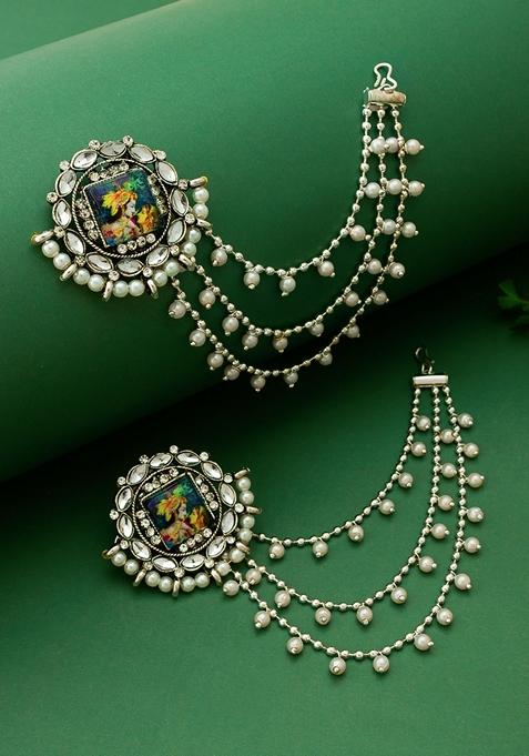 Multicolor Gold Plating Kundan Pearl Earrings