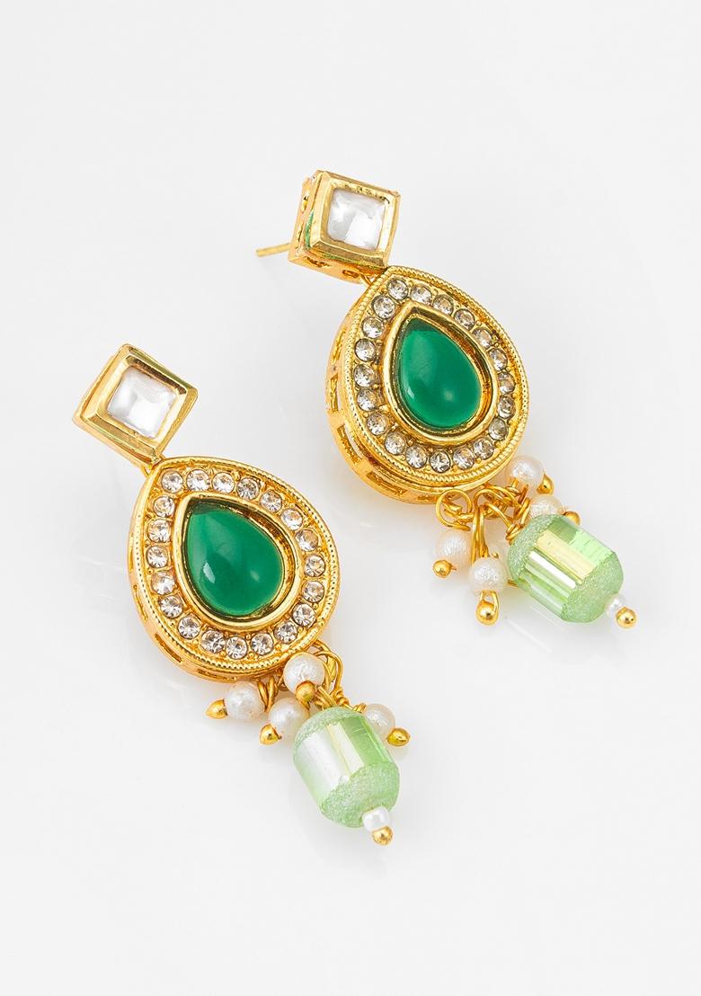 Green Gold Plating Artificial Beads Earrings