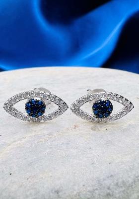 Navy Blue Stone 925 Sterling Silver Earrings