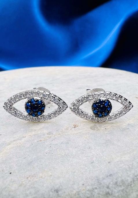 Navy Blue Stone 925 Sterling Silver Earrings