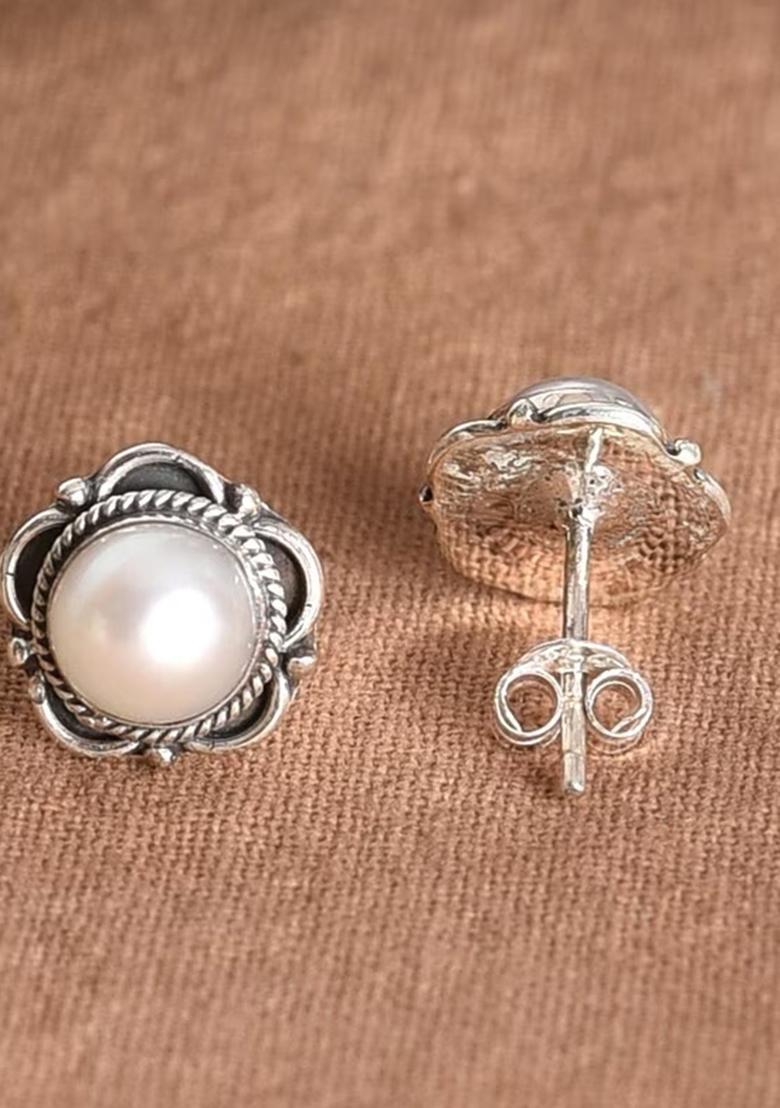 White Stone 925 Sterling Silver Earrings