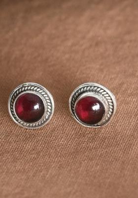 Maroon Stone 925 Sterling Silver Earrings